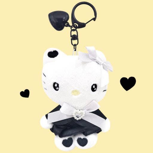 Hello Kitty Black Heart Plush Keychain